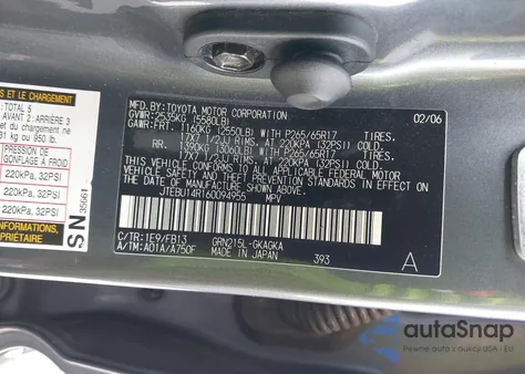 2006 Toyota 4Runner Sr5 Sport V6 from USA, damaged, VIN JTEBU14R160094955